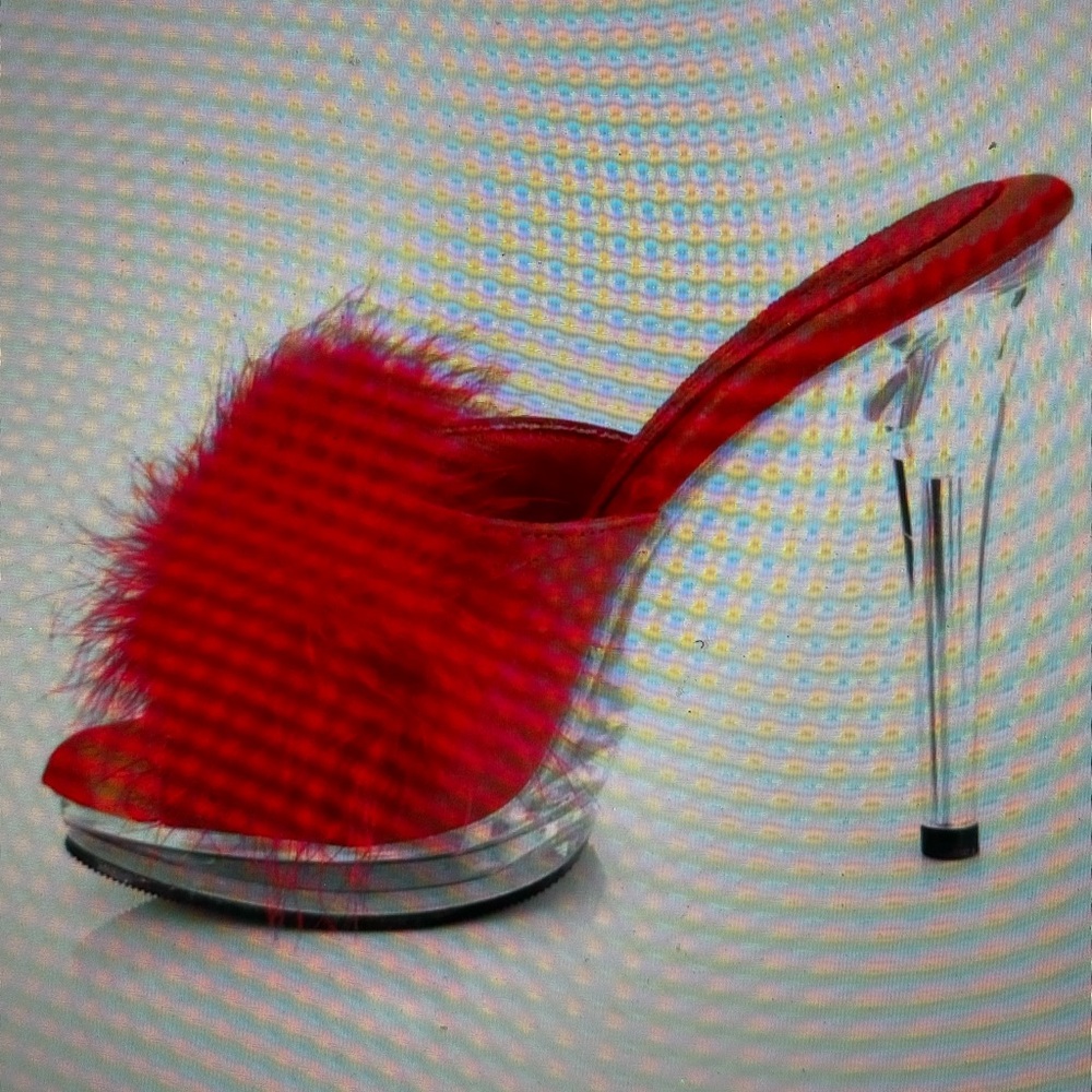 Pleasers Fabulicious Red feather clear heels BNIB
